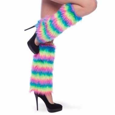 Gestreepte beenwarmers regenboog kleuren kopen