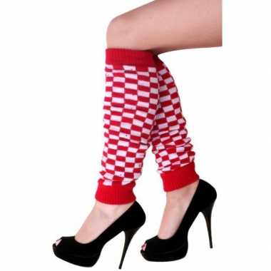 Rood/wit geblokte beenwarmers voor dames kopen