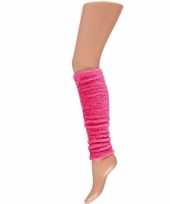 Pluche beenwarmers neon roze